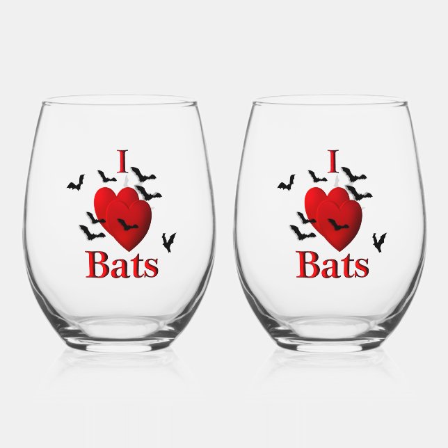 I Heart Bats Stemless Wine Glass (Front)