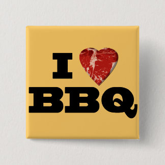I heart BBQ, Steak Heart Shape Funny Grilling 15 Cm Square Badge