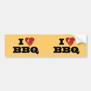 I heart BBQ, Steak Heart Shape Funny Grilling Bumper Sticker