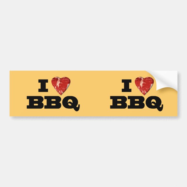 I heart BBQ, Steak Heart Shape Funny Grilling Bumper Sticker (Front)