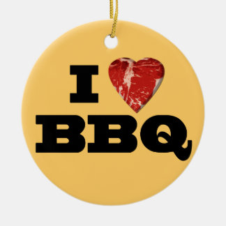 I heart BBQ, Steak Heart Shape Funny Grilling Ceramic Tree Decoration