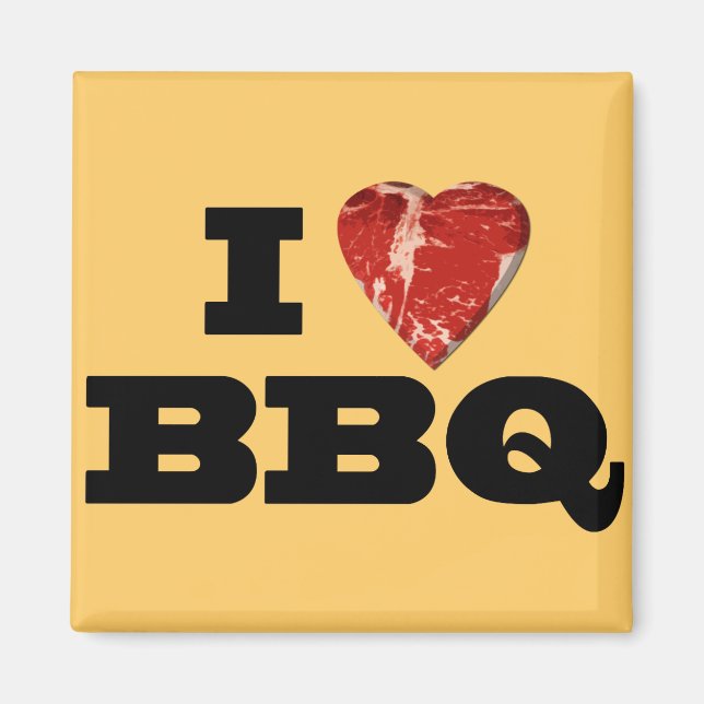 I heart BBQ, Steak Heart Shape Funny Grilling Magnet (Front)