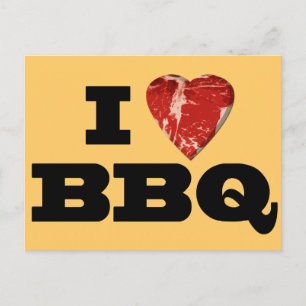 I heart BBQ, Steak Heart Shape Funny Grilling Postcard