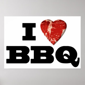 I heart BBQ, Steak Heart Shape Funny Grilling Poster