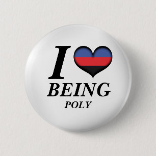 I Heart Being Poly Design Pride Flag Coloured Hear 6 Cm Round Badge