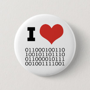 I Heart Binary 6 Cm Round Badge