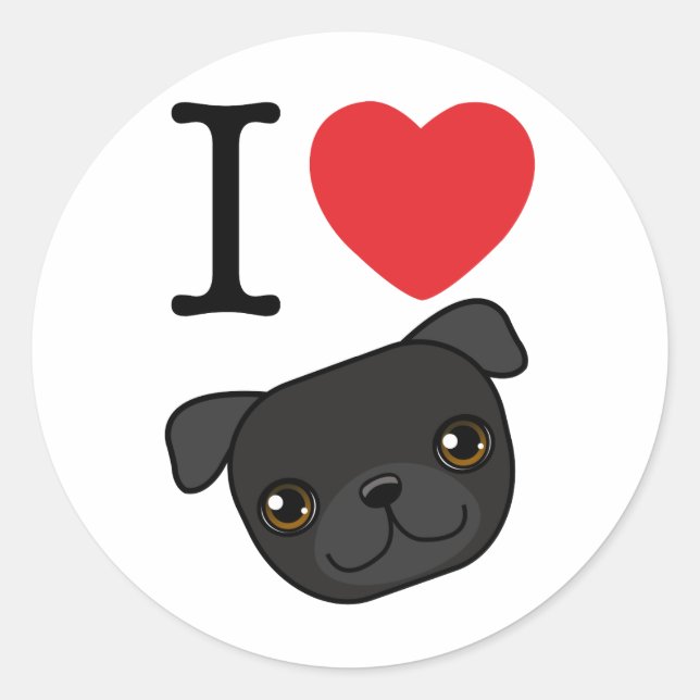 I Heart Black Pugs Classic Round Sticker (Front)