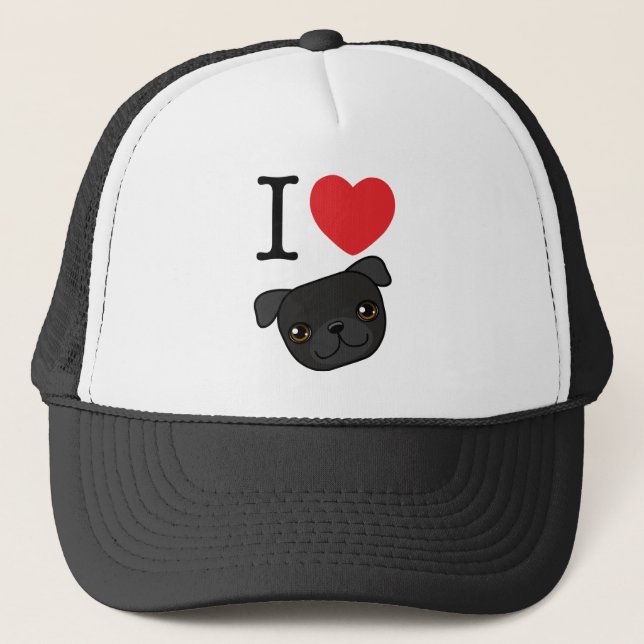 I Heart Black Pugs Trucker Hat (Front)