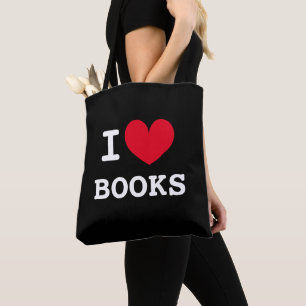 I heart books shoulder tote bag for book lovers