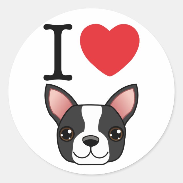 I Heart Boston Terriers Classic Round Sticker (Front)