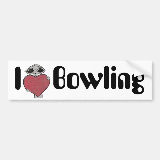 I Heart Bowling Alien Bumper Sticker (Front)