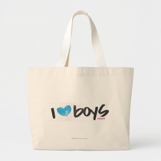 I Heart Boys Aqua Large Tote Bag (Front)