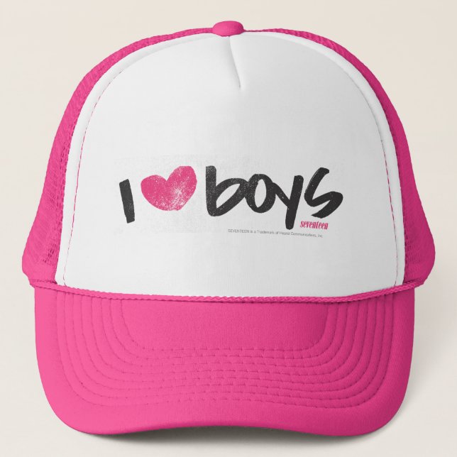 I Heart Boys Magenta Trucker Hat (Front)