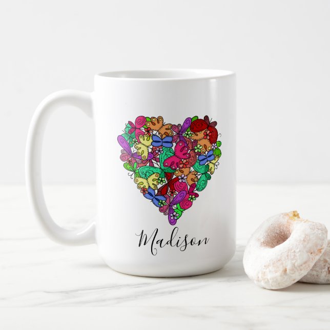 I Heart Butterflies, Personalised Coffee Mug (With Donut)