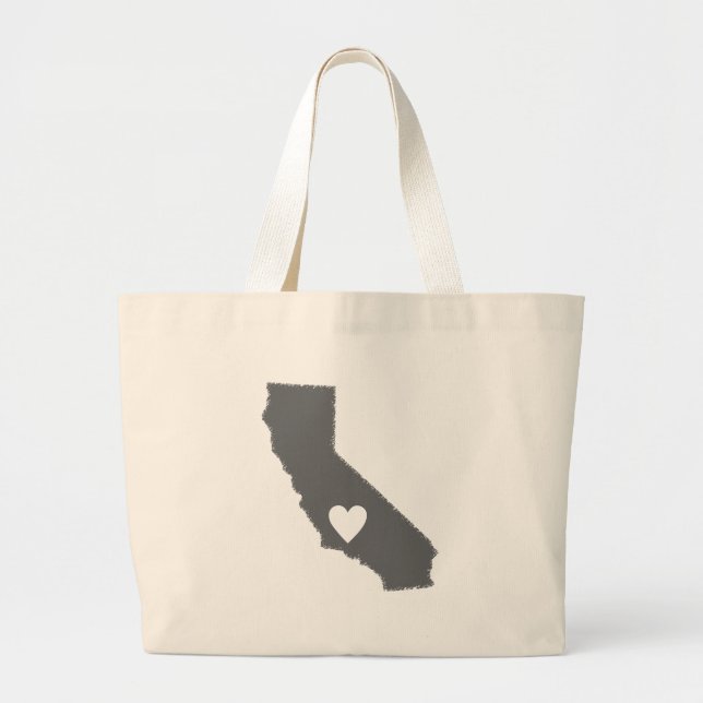 I Heart California Grunge Look Outline State Love Large Tote Bag (Front)