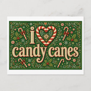 "I [Heart] Candy Canes" Postcard