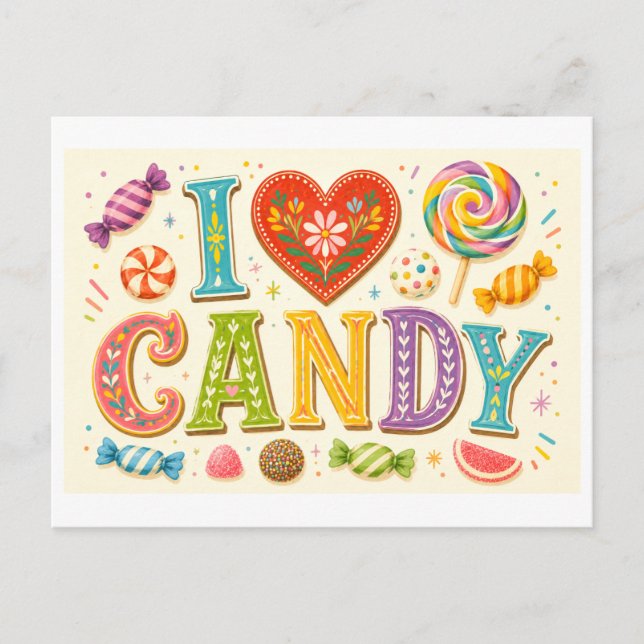 "I [Heart] Candy" Postcard (Front)