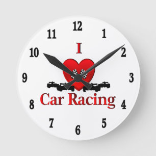 I Heart Car Racing Black Numbers Round Clock