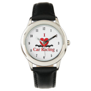 I Heart Car Racing Black Numbers Watch