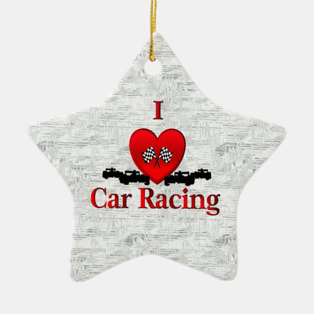I Heart Car Racing Ceramic Tree Decoration (Front)