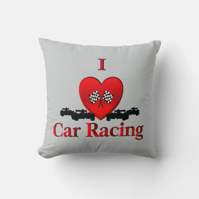 I Heart Car Racing Grey Cushion (Front)