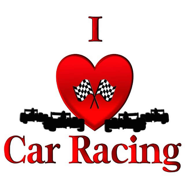 I Heart Car Racing Standing Photo Sculpture (Front)