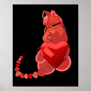 I heart cats black and red fleece blanket poster