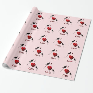 I Heart Cats Pink Wrapping Paper