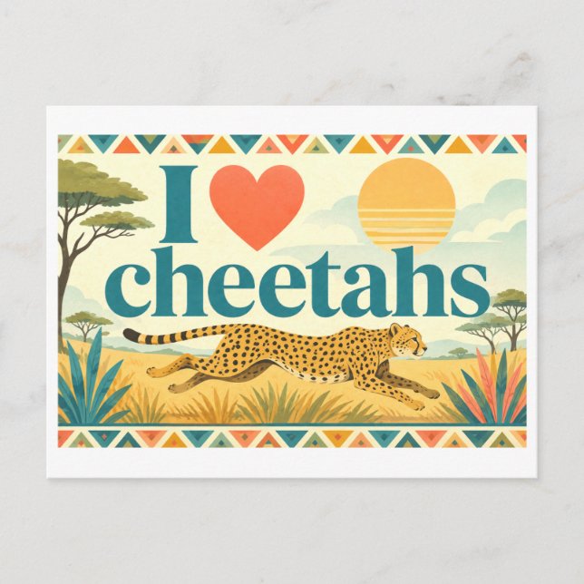 "I [Heart] Cheetahs" Postcard (Front)