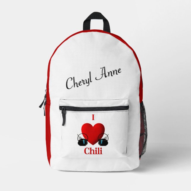 I Heart Chilli Personal Name  Printed Backpack (Front)