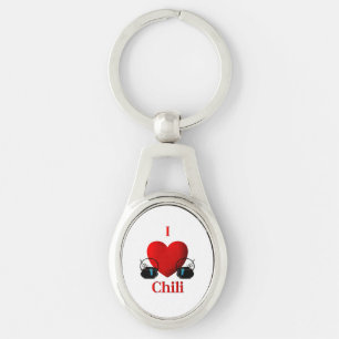 I Heart Chilli Pots with Blue Ribbons Key Ring