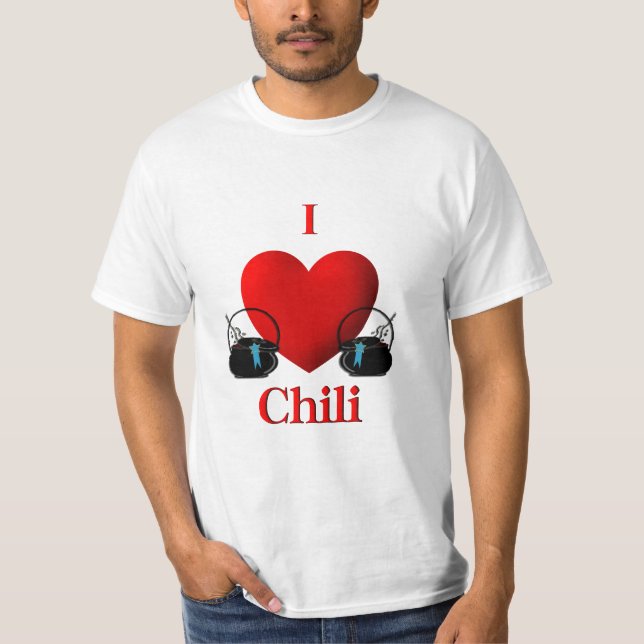 I Heart Chilli Pots with Blue Ribbons T-Shirt (Front)