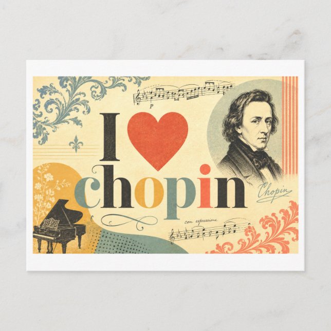 "I [Heart] Chopin" Postcard (Front)