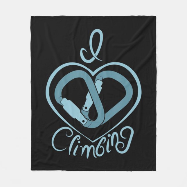 I Heart Climbing (Carabiner)  Fun Rock Climbing  Fleece Blanket (Front)