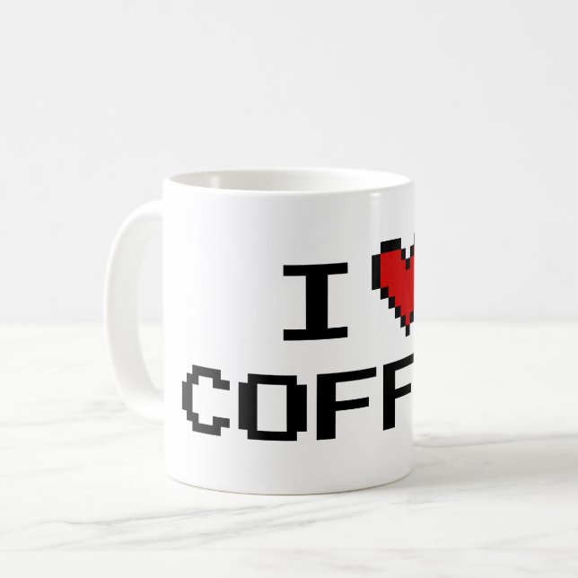 I heart coffee digi coffee mug for tech programmer (Front Left)