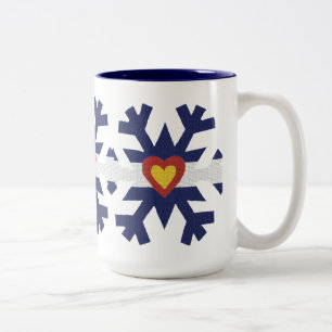 I Heart Colorado Flag Snowflake Two-Tone Coffee Mug