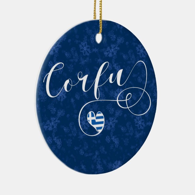 I Heart Corfu, Greek Flag, Kerkyra Ceramic Tree Decoration (Right)