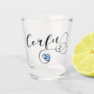 I Heart Corfu, Greek Flag, Kerkyra Shot Glass