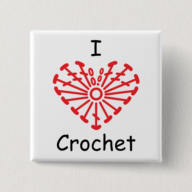 I Heart Crochet -Heart Crochet Chart Pattern 15 Cm Square Badge (Front)