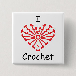 I Heart Crochet -Heart Crochet Chart Pattern 15 Cm Square Badge