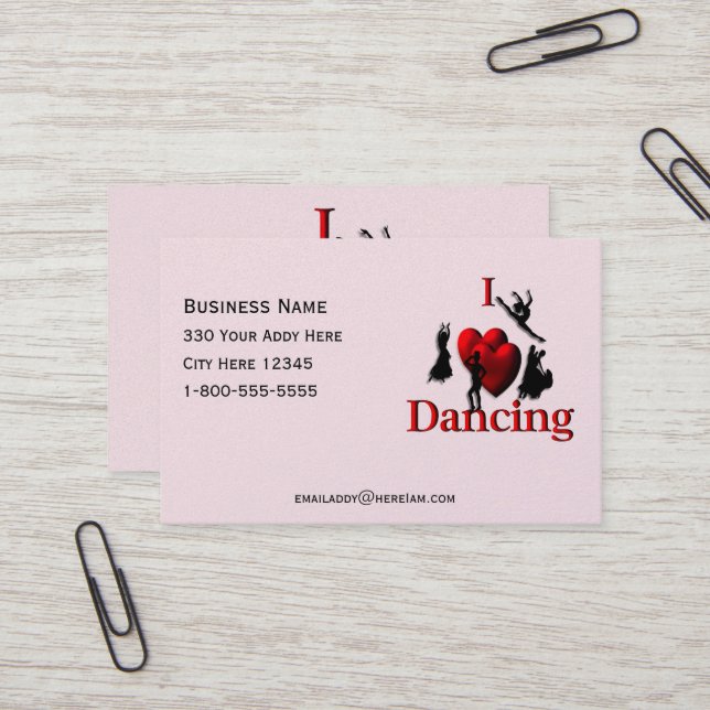 I Heart Dancing Pink Business Card (Front/Back In Situ)