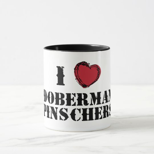 I heart Doberman Pinschers mug