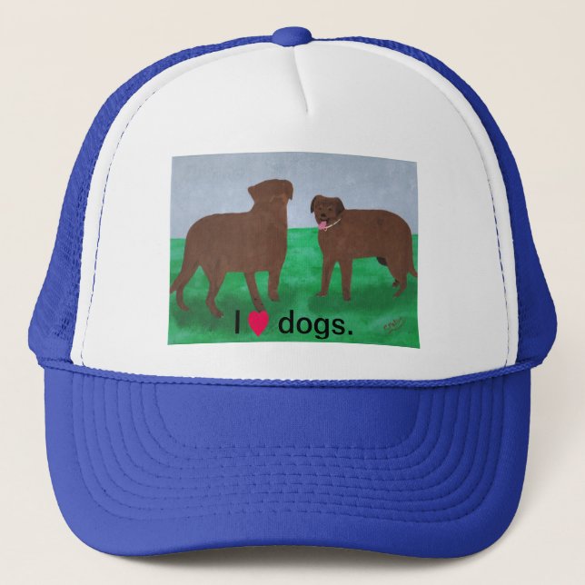 I heart dogs, two brown dogs custom hat (Front)