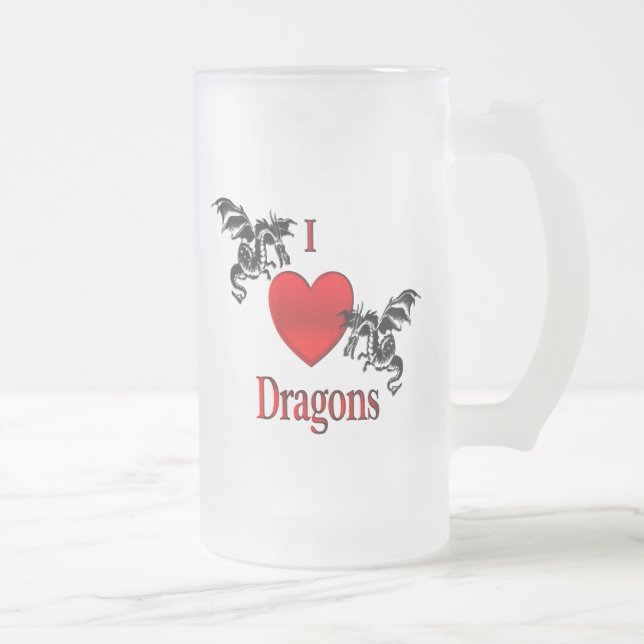 I Heart Dragons Frosted Glass Beer Mug (Right)
