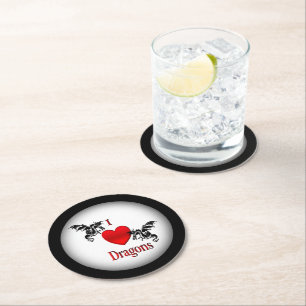 I Heart Dragons Round Paper Coaster