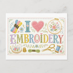"I [Heart] Embroidery" Postcard