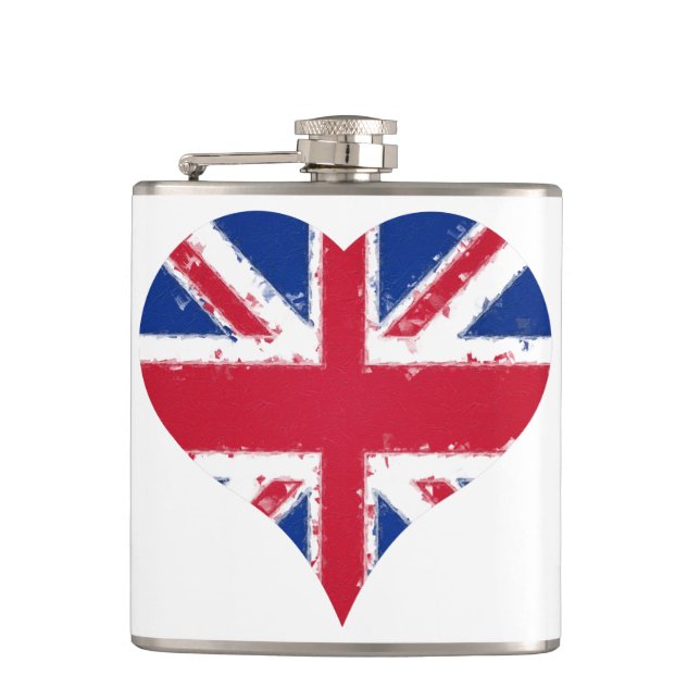 I Heart England British Flag Union Jack Hip Flask (Front)