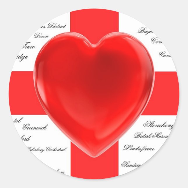 I Heart England Flag of St George Patriotic Classic Round Sticker (Front)