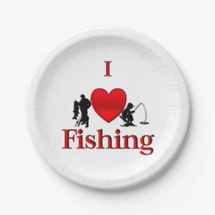 I Heart Fishing Paper Plate