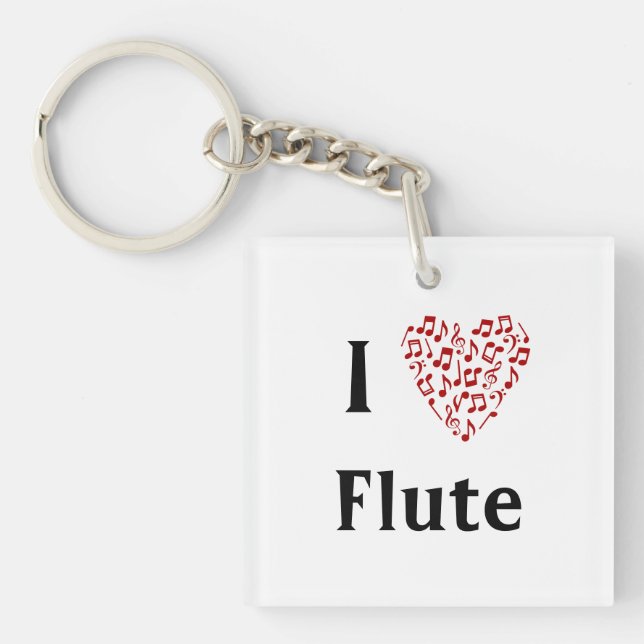 I Heart Flute - Music Instrument Key Ring (Front)